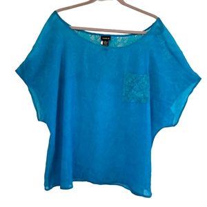 Torrid Blue Sheer Skull Blouse with Lace Plus Size 2